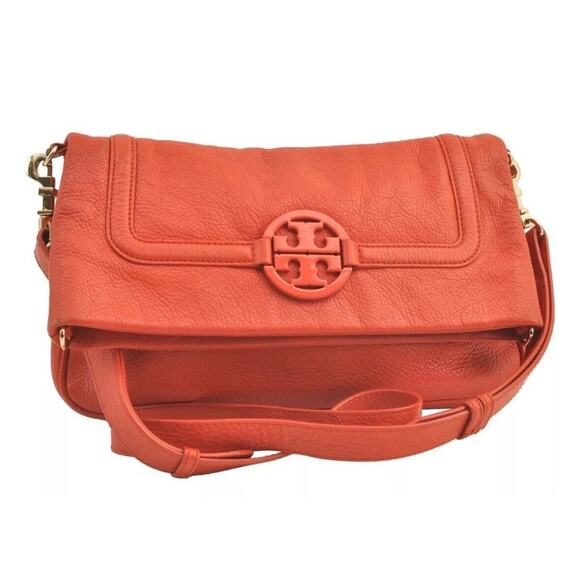Authentic TORY BURCH Vintage Amanda Leather Shoulder Crossbody Bag Orange 9019J - Picture 1 of 16